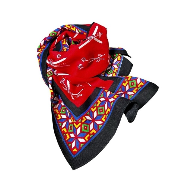 VINTAGE Glentex Multi-colored Wool Scarf White Ski Poles and Ski's - Picture 10 of 16